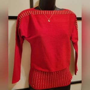 Long sleeve red studded sweater